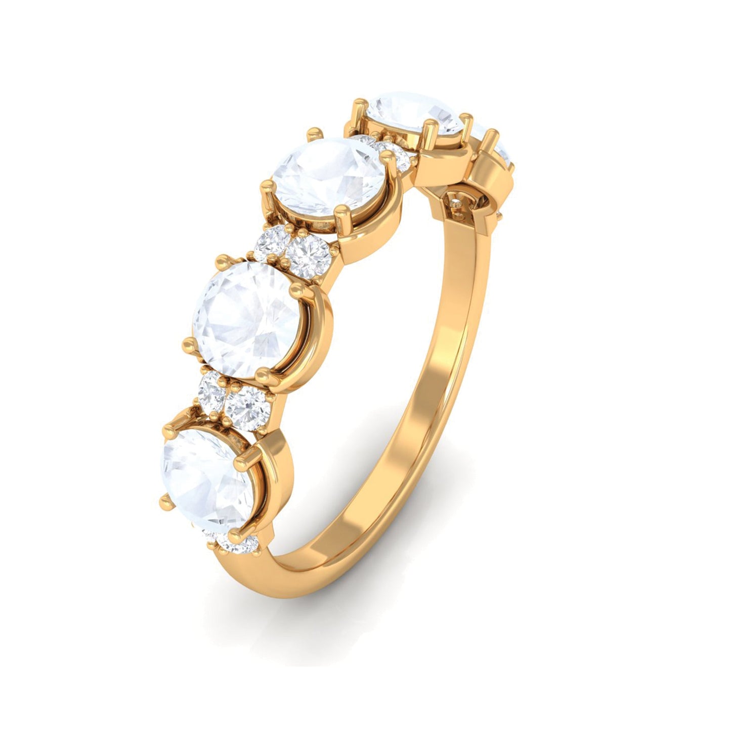 Natural Moonstone and Diamond Half Eternity Ring