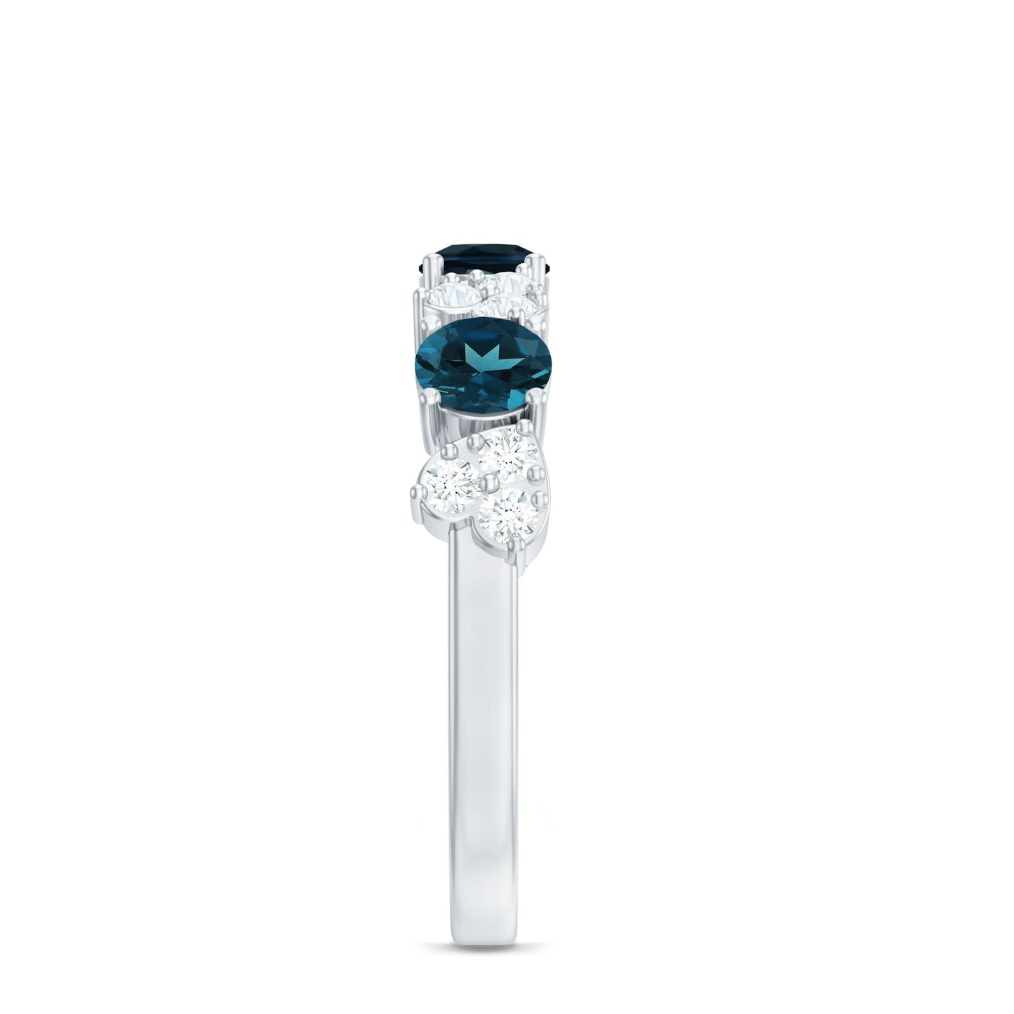 Natural London Blue Topaz Semi Eternity Ring with Diamond