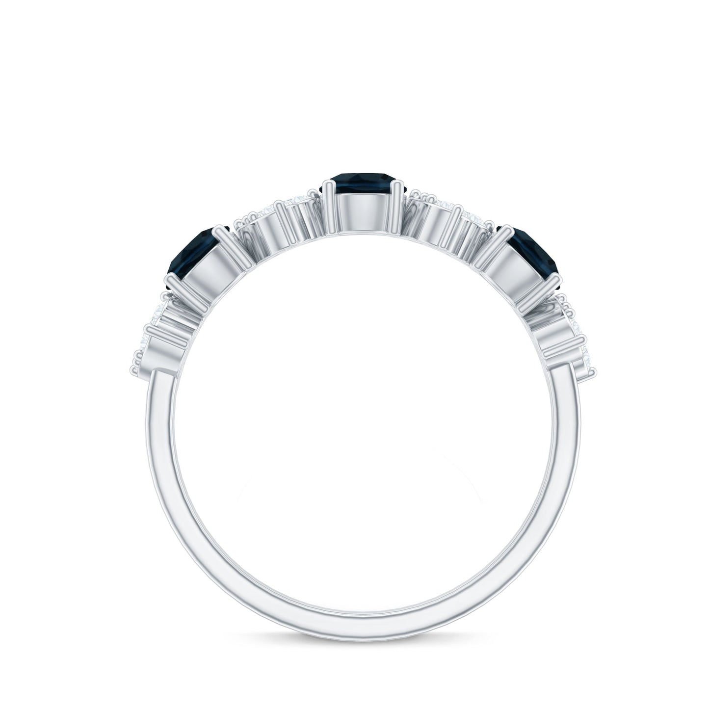 Natural London Blue Topaz Semi Eternity Ring with Diamond