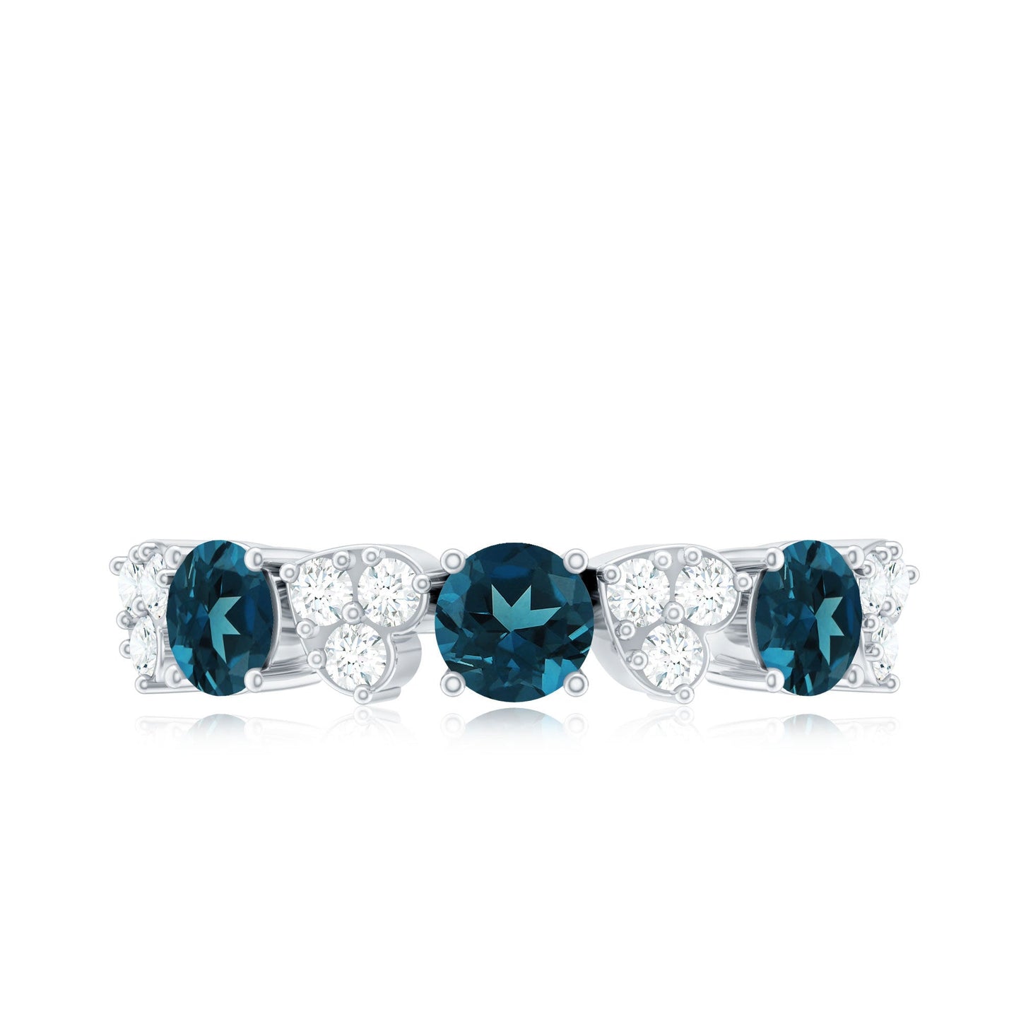 Natural London Blue Topaz Semi Eternity Ring with Diamond