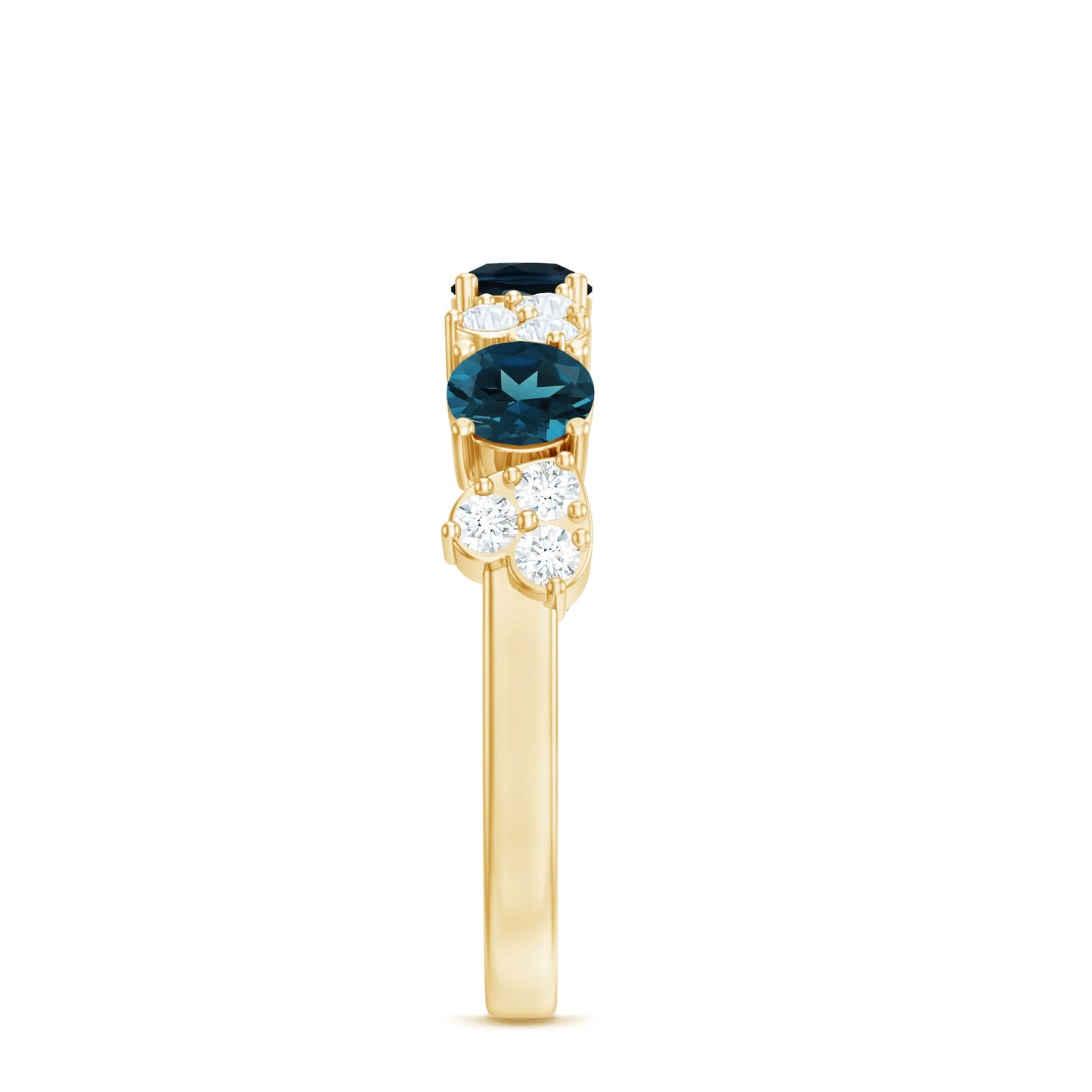 Natural London Blue Topaz Semi Eternity Ring with Diamond