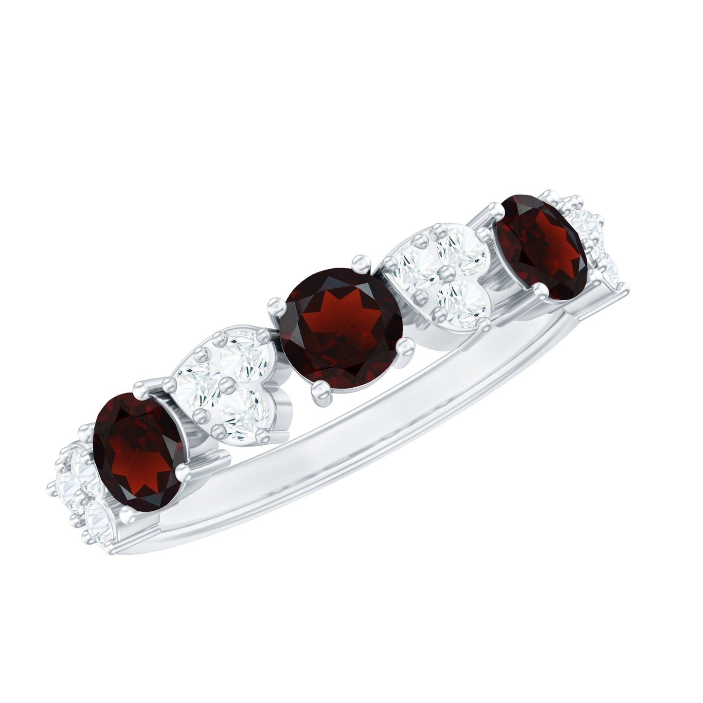 Certified Real Garnet Diamond Heart Eternity Ring for Anniversary