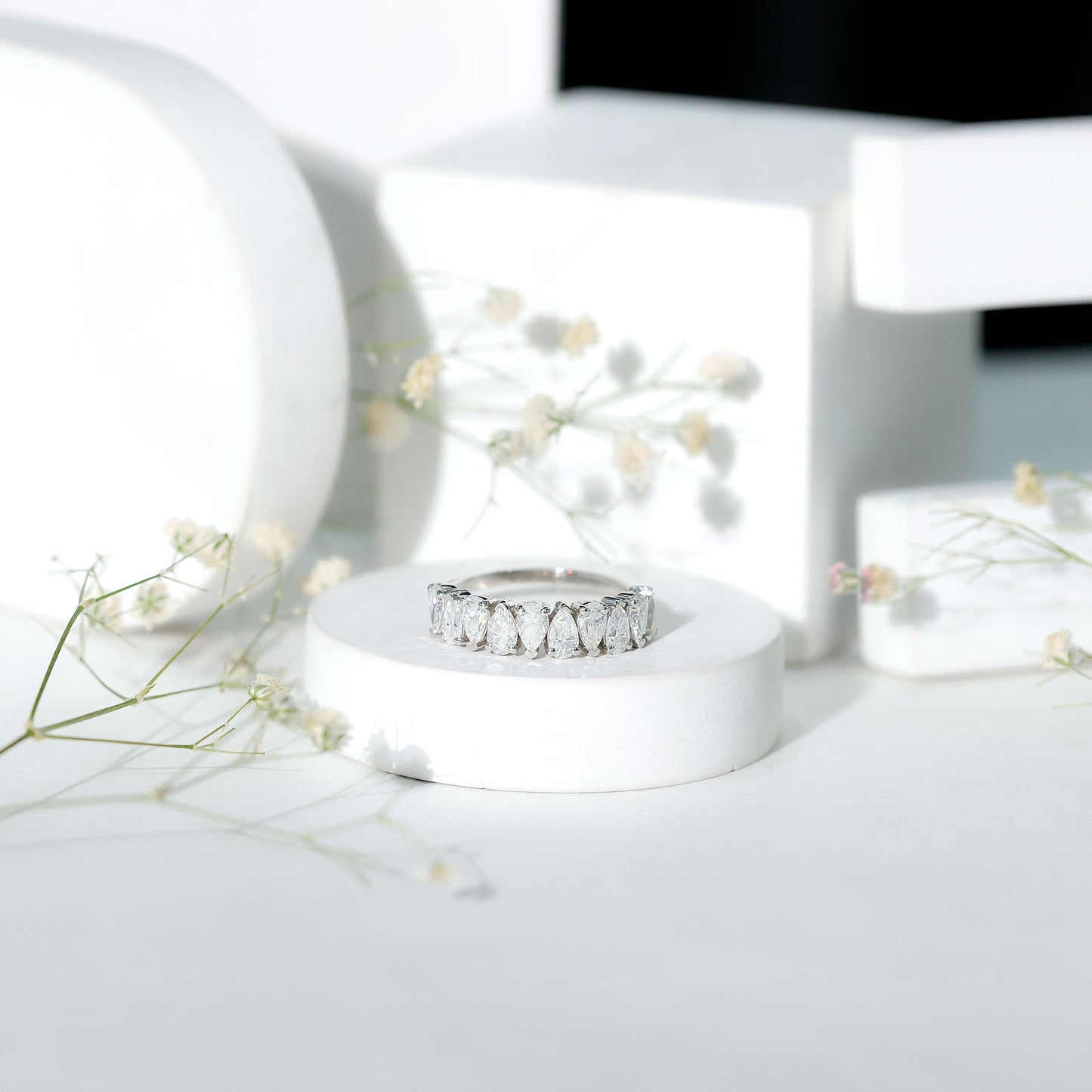 Pear Cut Moissanite Half Eternity Ring for Women