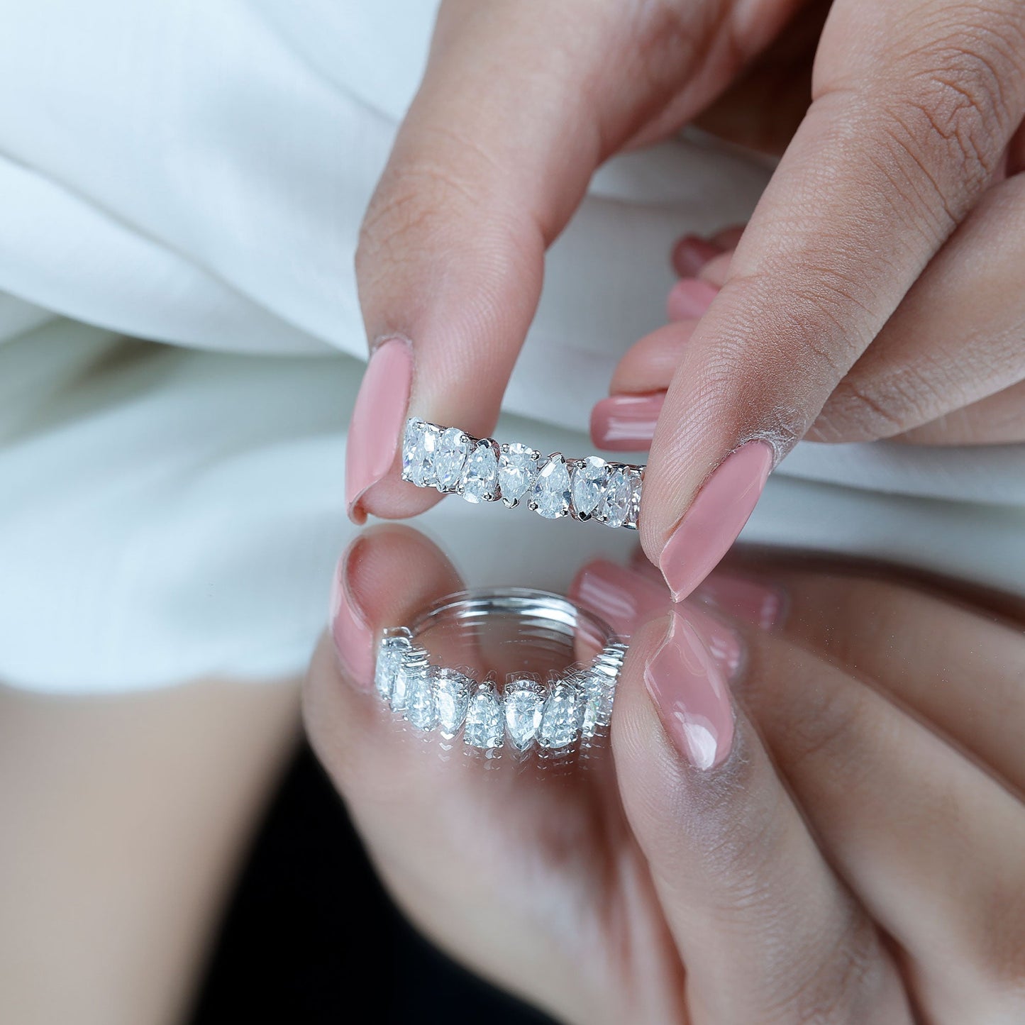 Pear Cut Moissanite Half Eternity Ring for Women