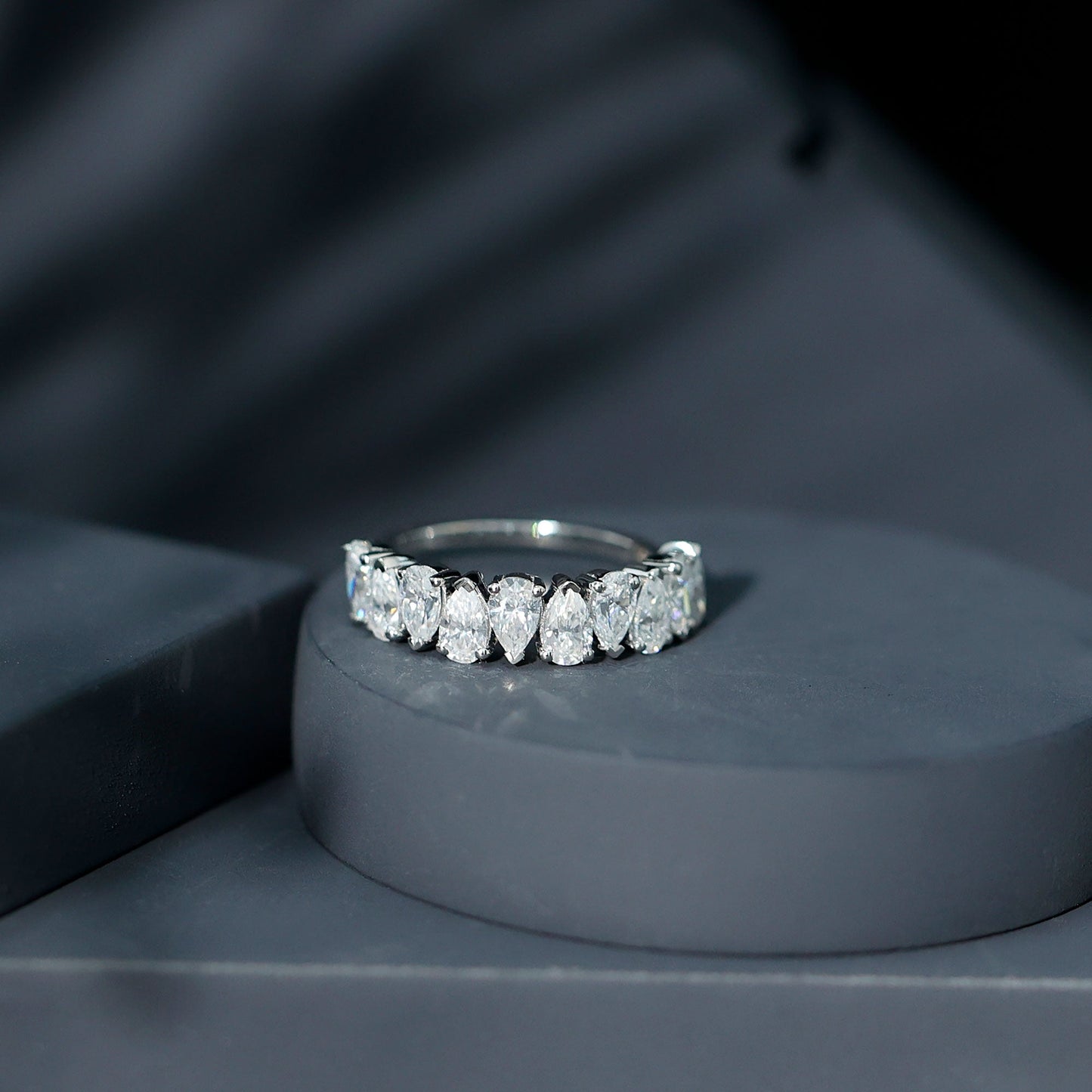 Pear Cut Moissanite Half Eternity Ring for Women