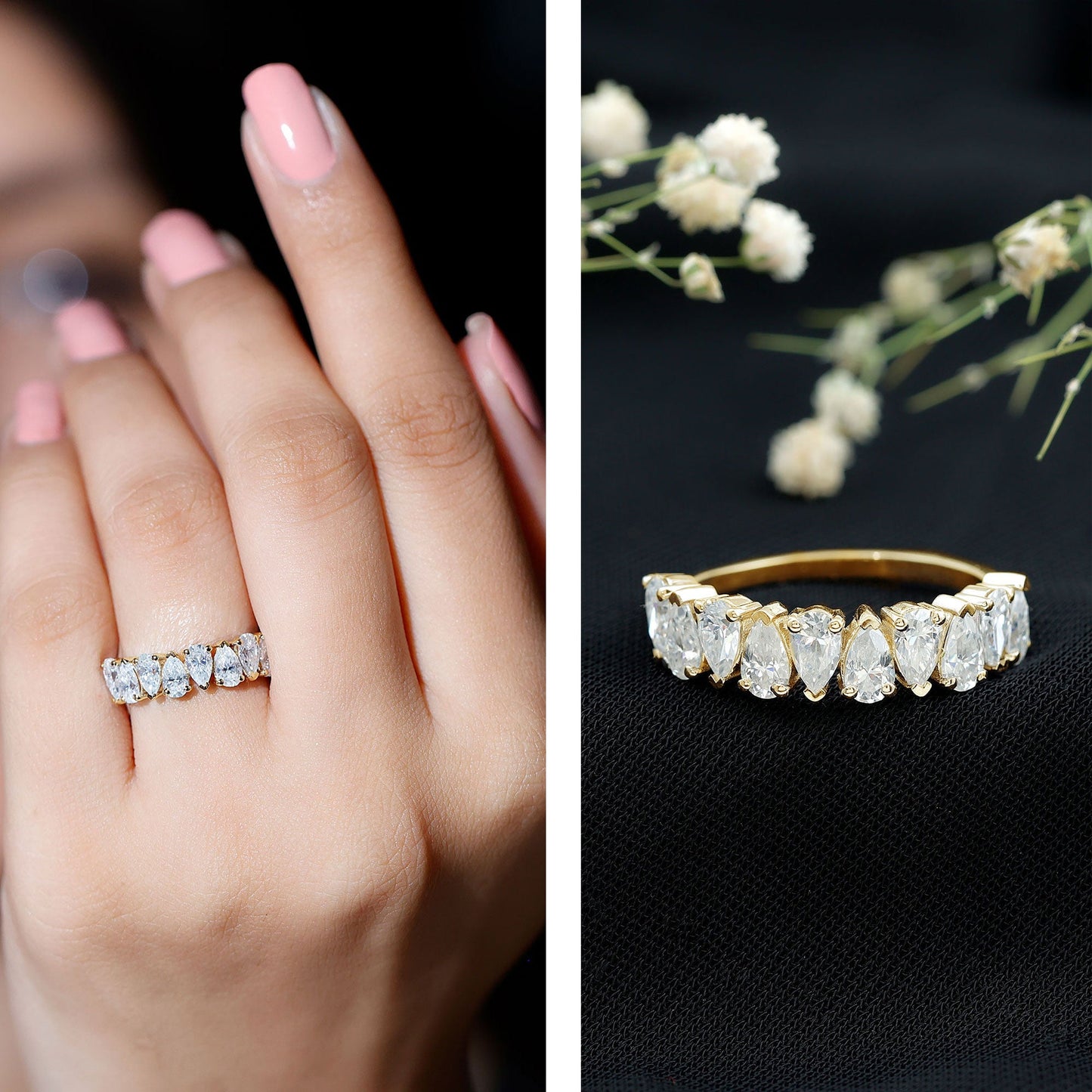 Pear Cut Moissanite Half Eternity Ring for Women