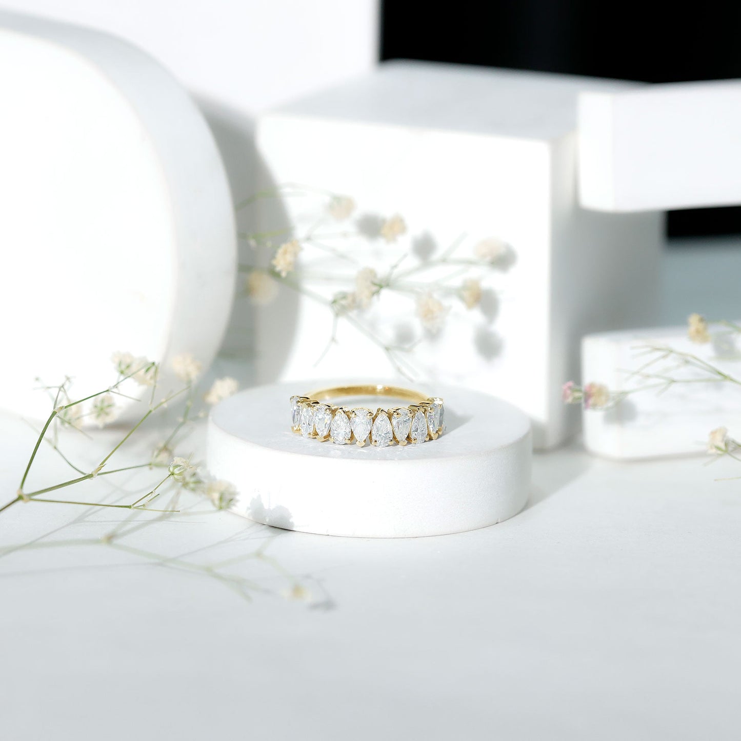 Pear Cut Moissanite Half Eternity Ring for Women