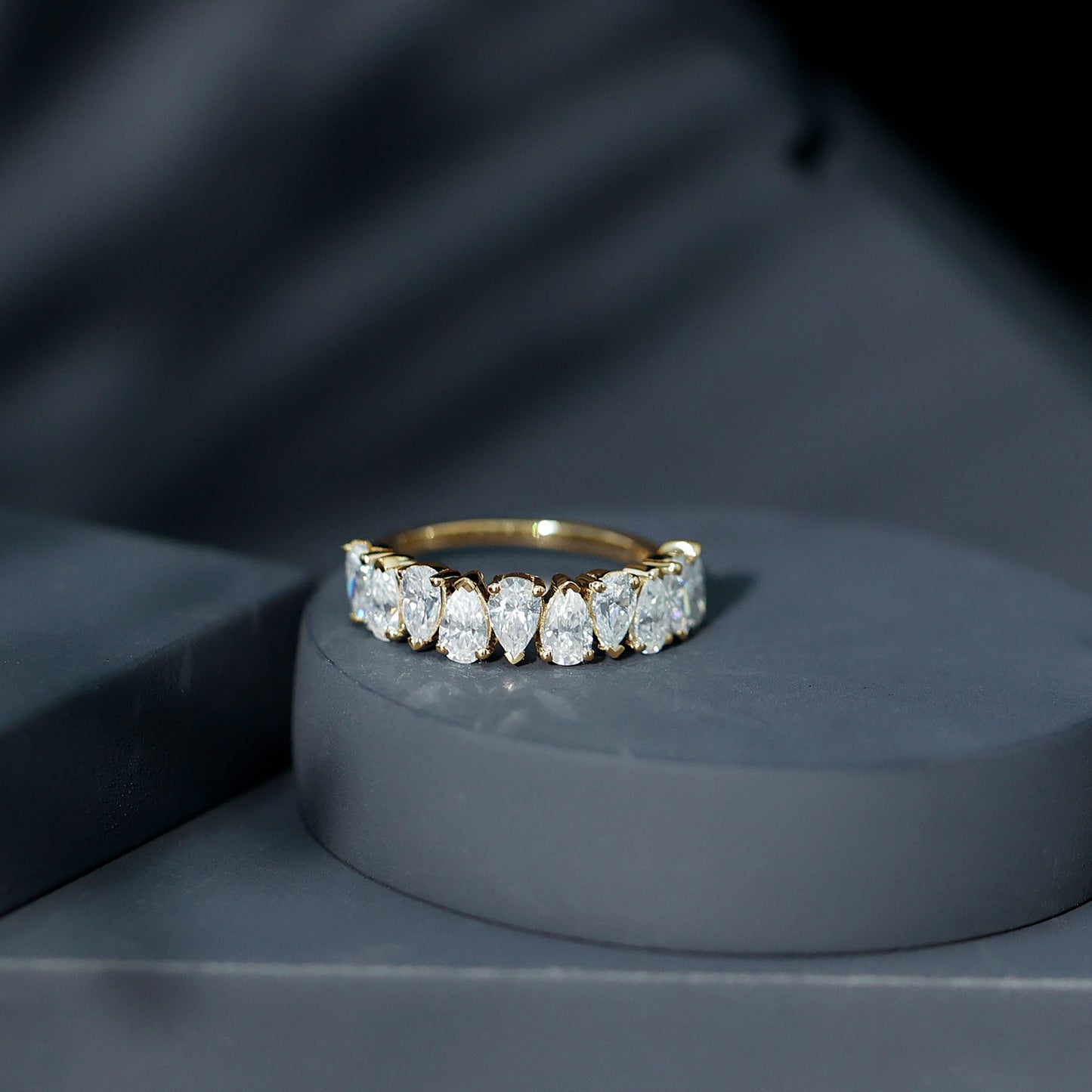 Pear Cut Moissanite Half Eternity Ring for Women