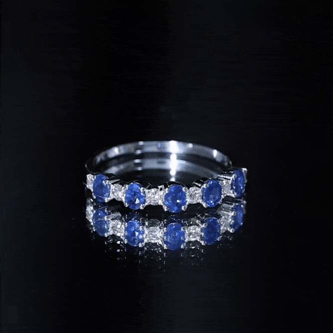 Natural Oval Blue Sapphire Diamond Half Eternity Ring for Women