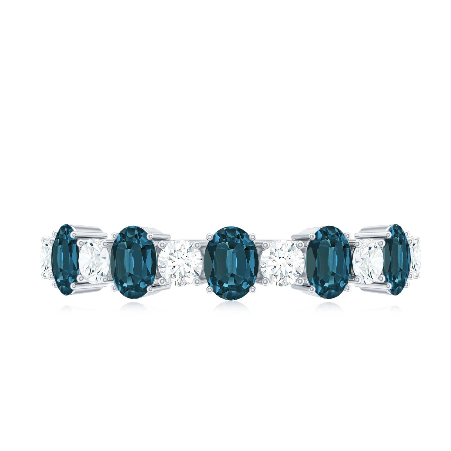 Oval London Blue Topaz Half Eternity Band Ring with Diamond