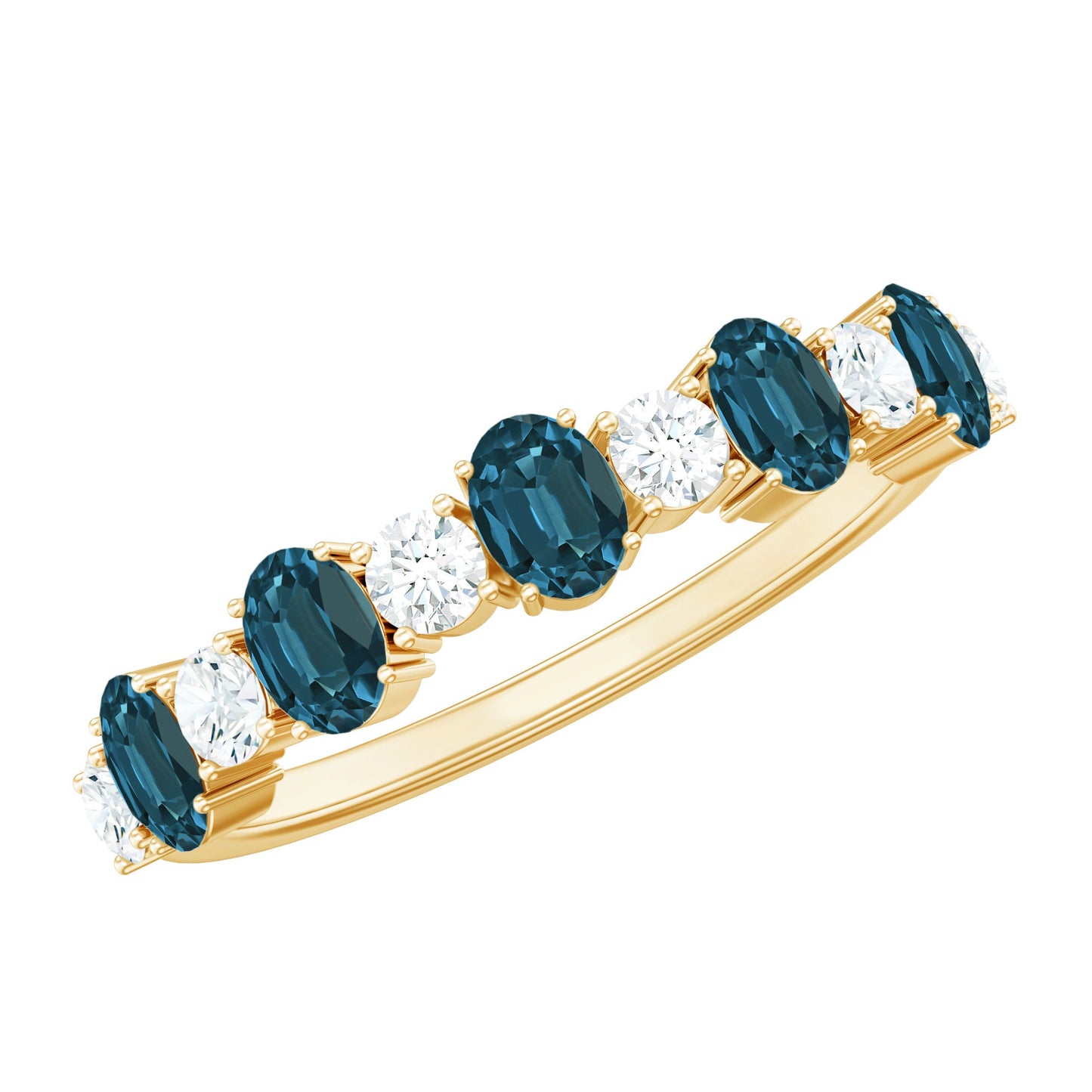 Oval London Blue Topaz Half Eternity Band Ring with Diamond