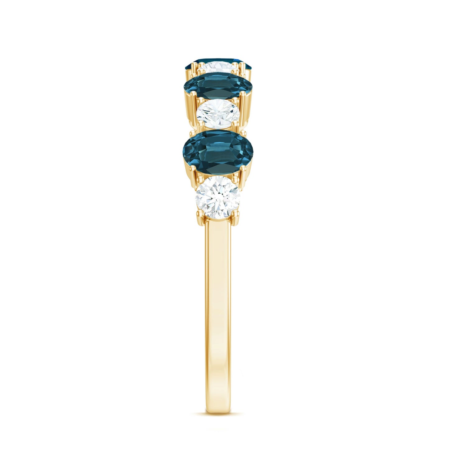 Oval London Blue Topaz Half Eternity Band Ring with Diamond