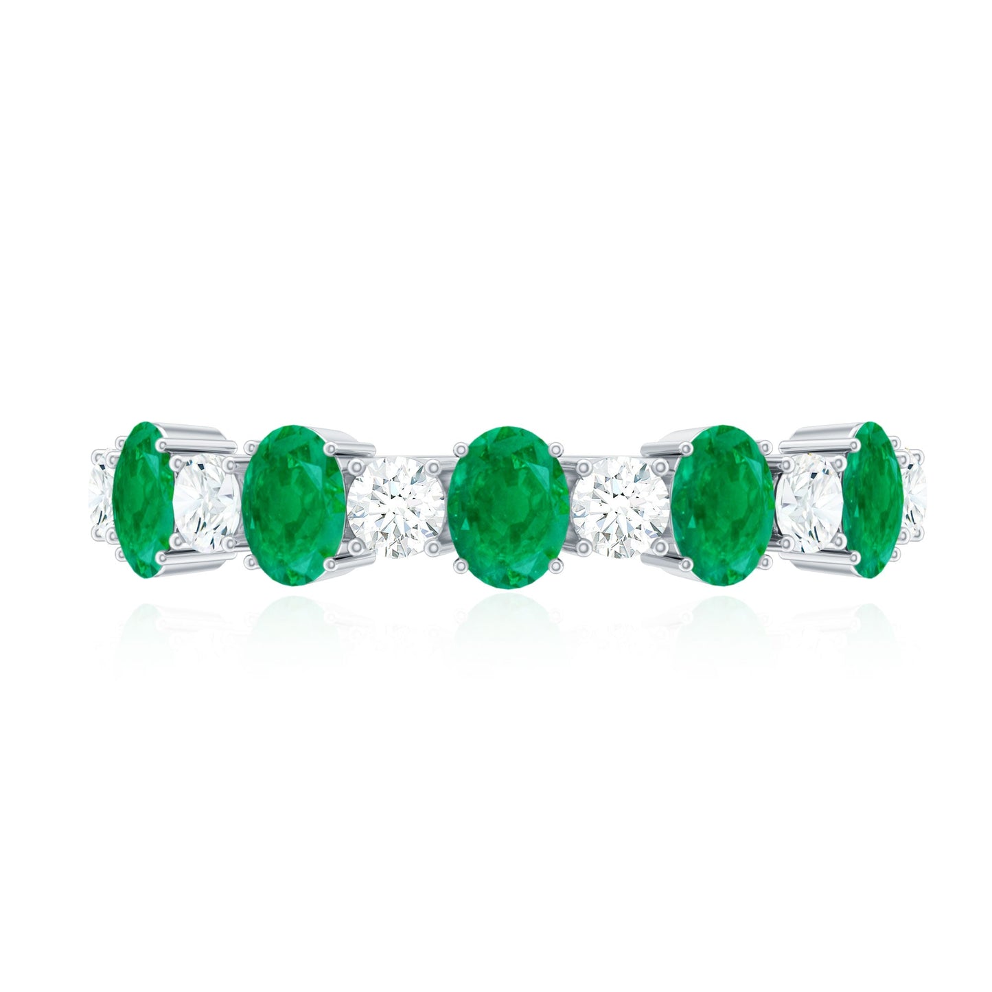 Oval Cut Emerald and Diamond Semi Eternity Ring