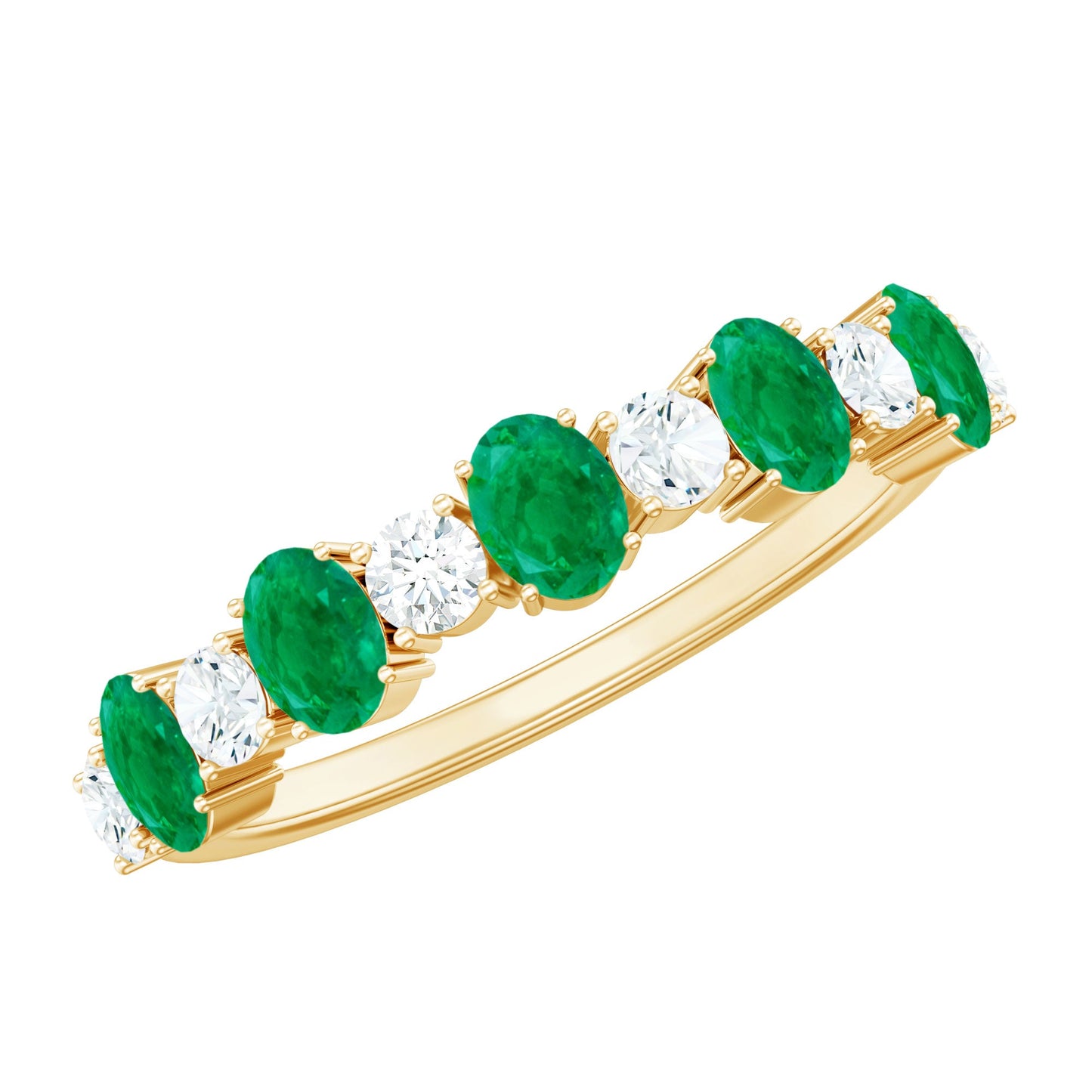 Oval Cut Emerald and Diamond Semi Eternity Ring