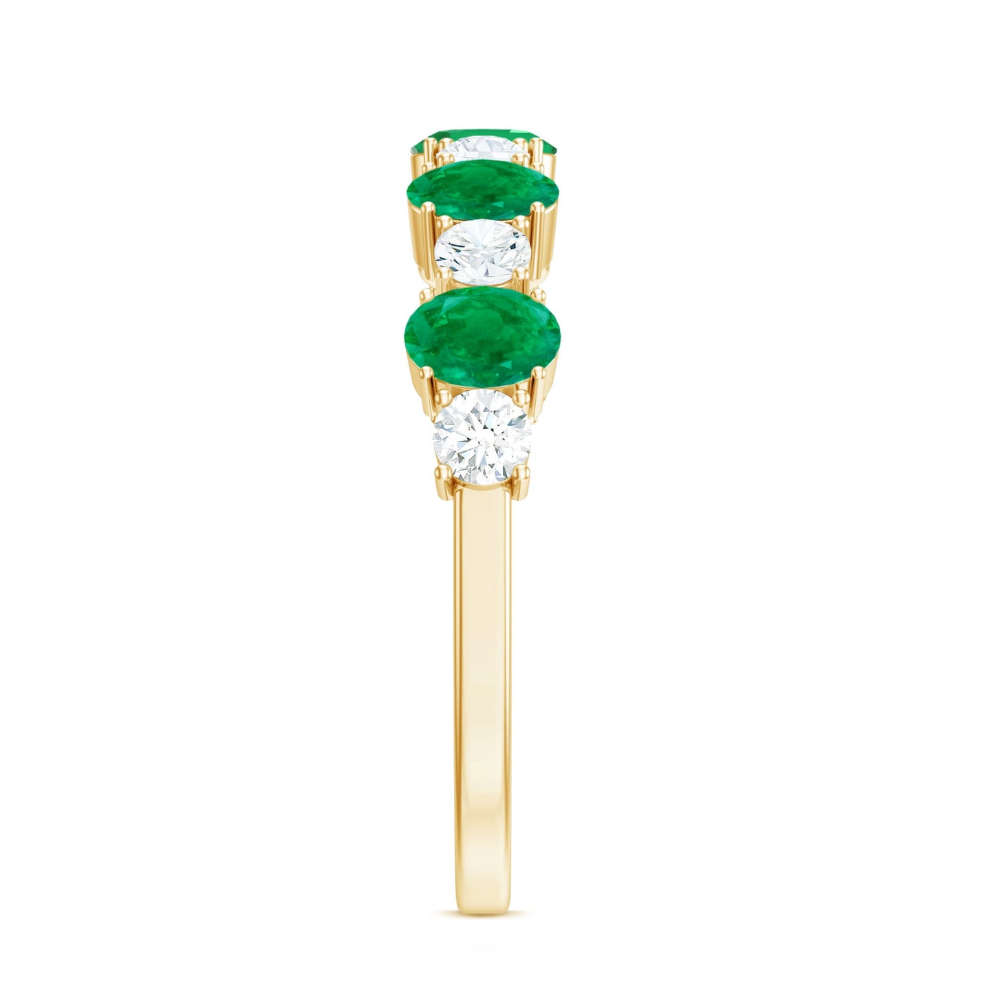Oval Cut Emerald and Diamond Semi Eternity Ring