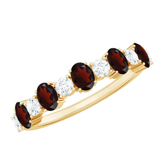 Certified Real Garnet Diamond Half Eternity Ring for Anniversary
