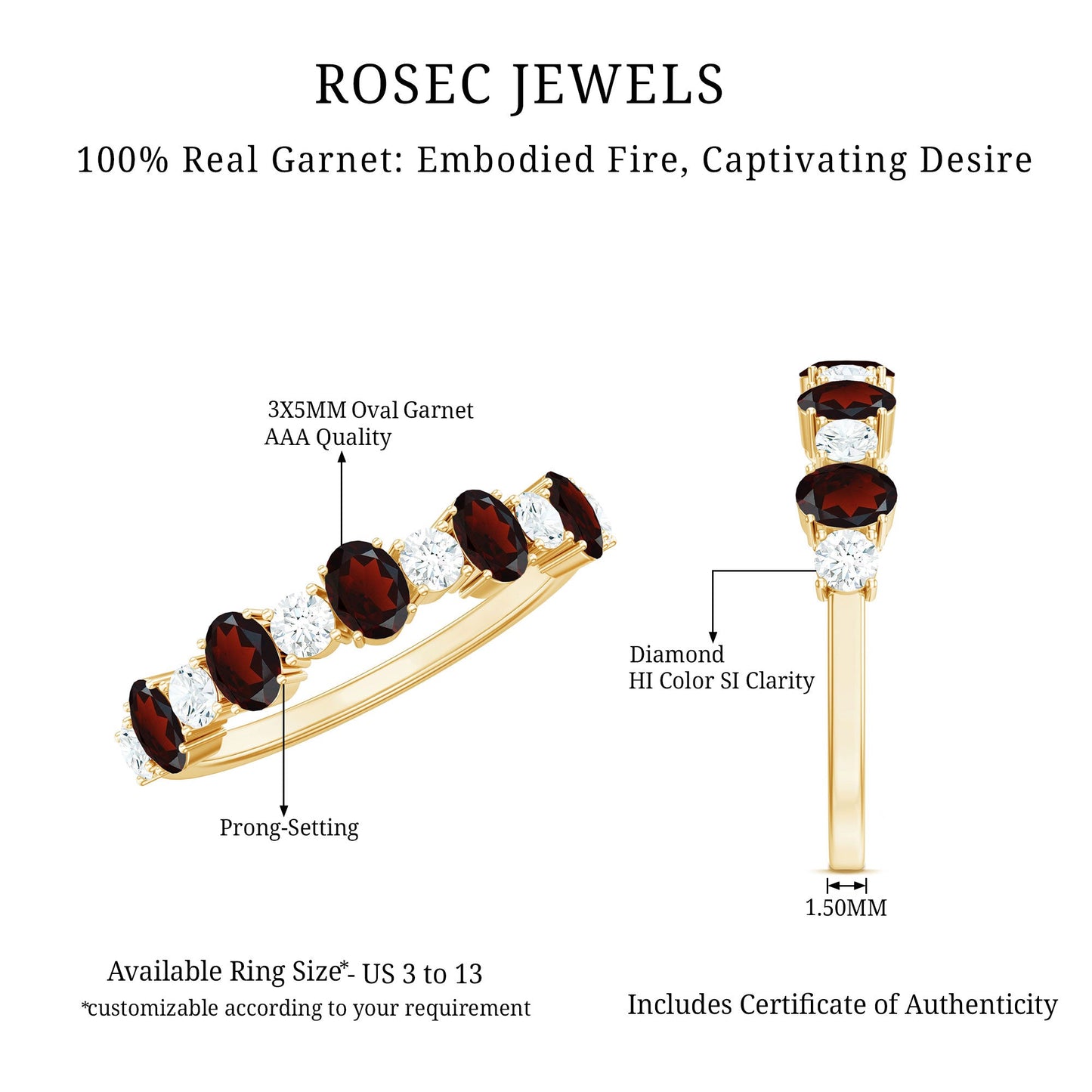 Certified Real Garnet Diamond Half Eternity Ring for Anniversary