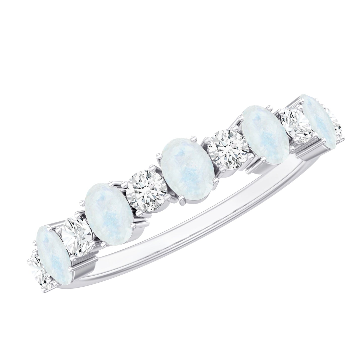 Alternate Moonstone and Diamond Semi Eternity Ring