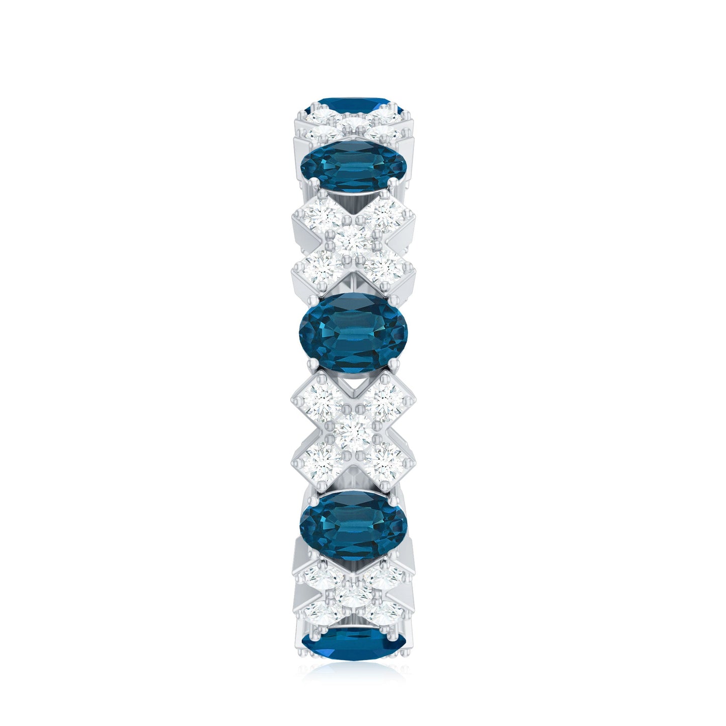 Oval Cut London Blue Topaz Designer Eternity Band with Diamond