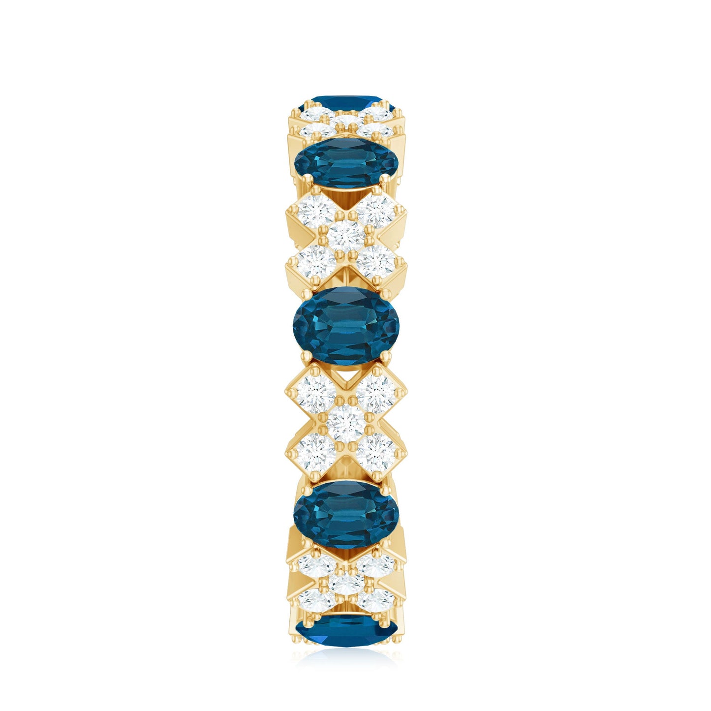 Oval Cut London Blue Topaz Designer Eternity Band with Diamond