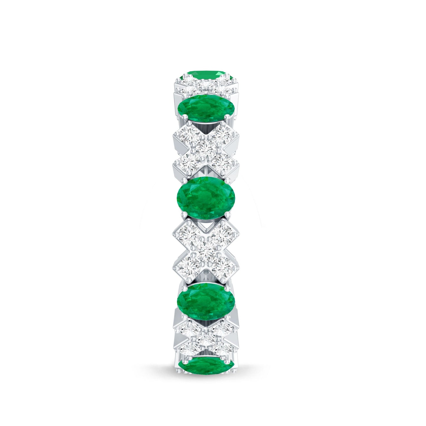 Natural Emerald and Moissanite Designer Eternity Band