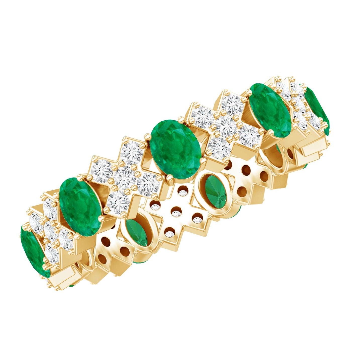 Natural Emerald and Moissanite Designer Eternity Band
