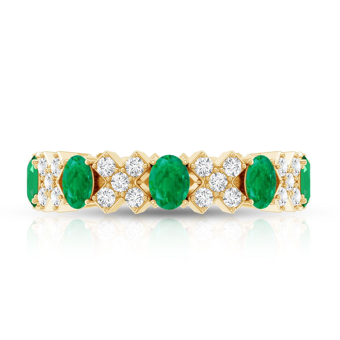 Natural Emerald and Moissanite Designer Eternity Band
