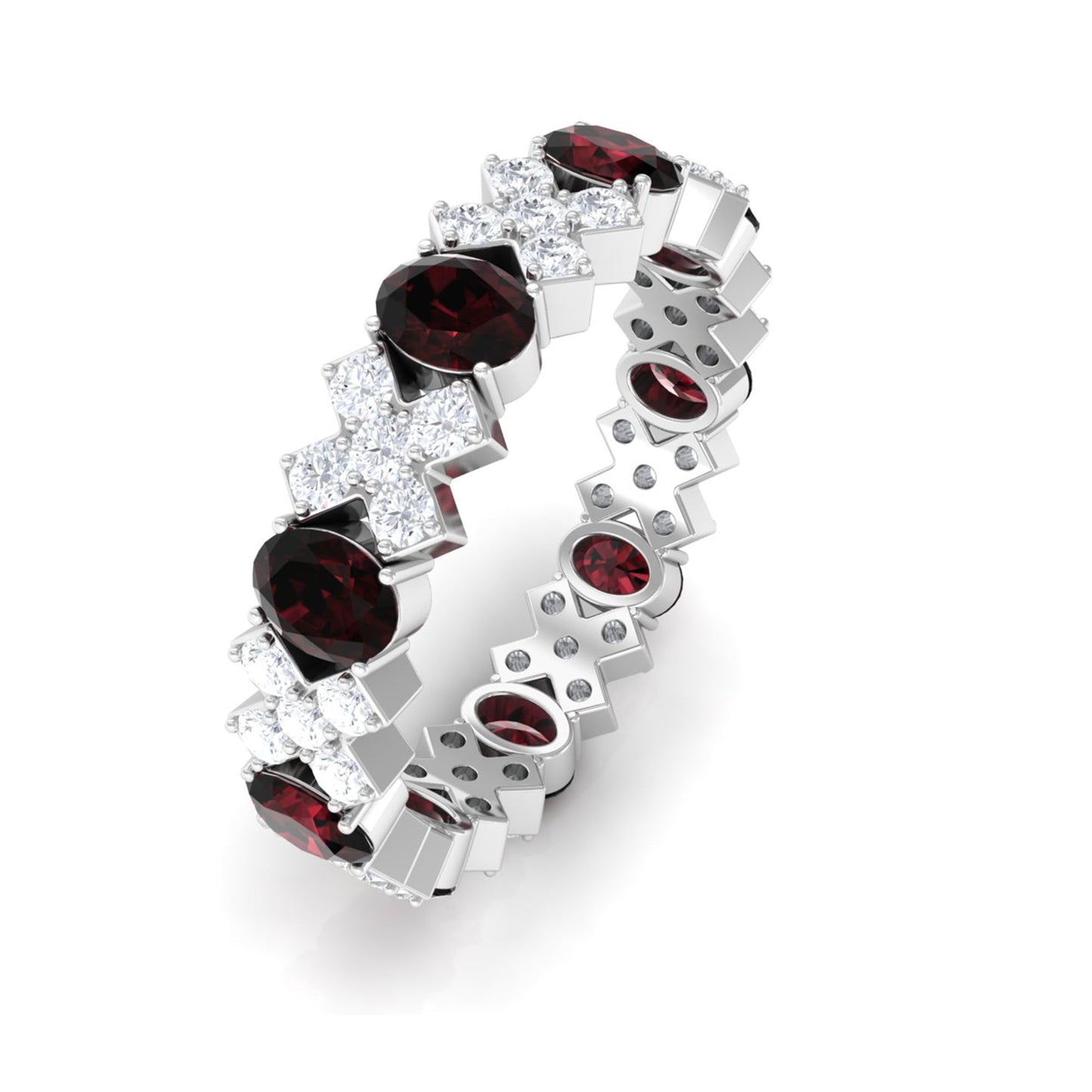 Certified Real Oval Garnet Diamond Eternity Ring