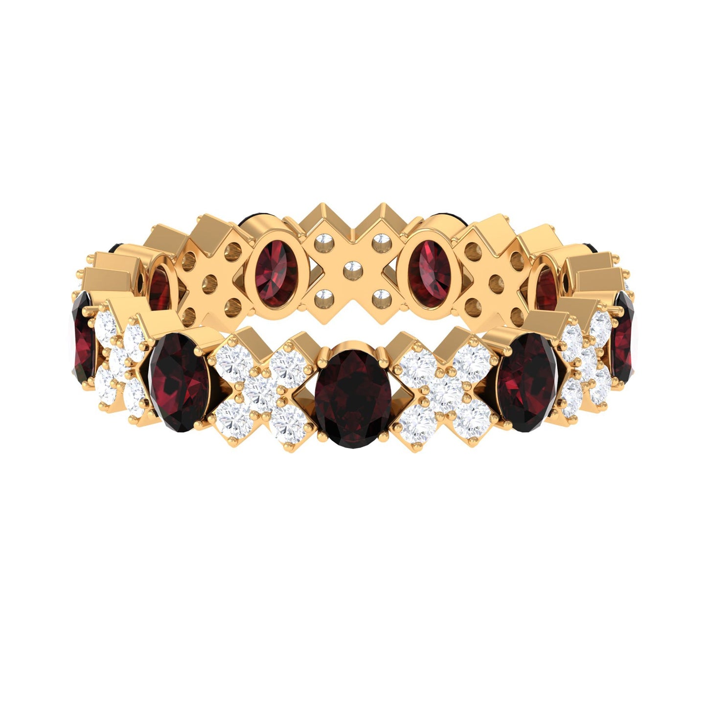 Certified Real Oval Garnet Diamond Eternity Ring