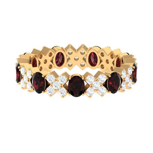 Certified Real Oval Garnet Diamond Eternity Ring