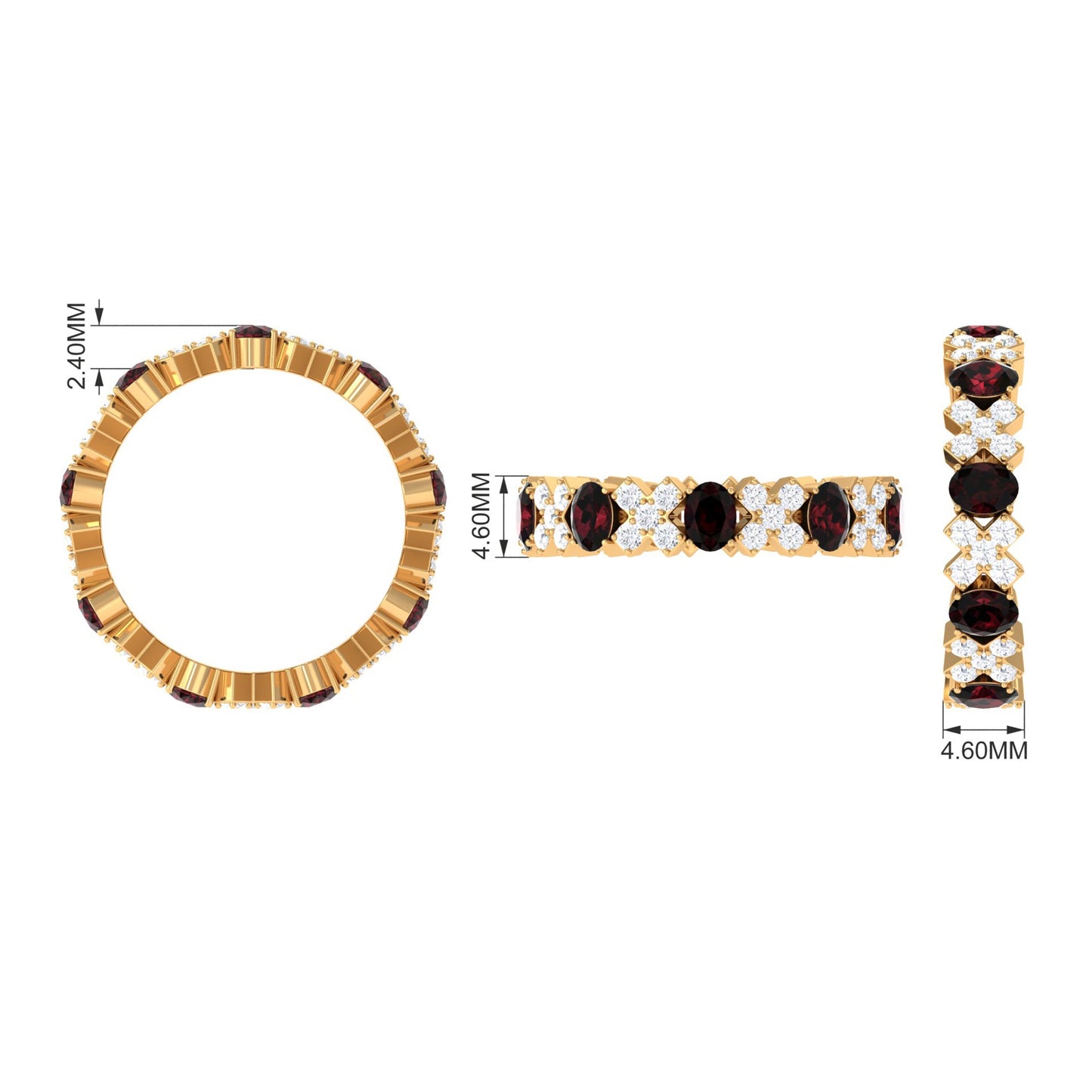 Certified Real Oval Garnet Diamond Eternity Ring