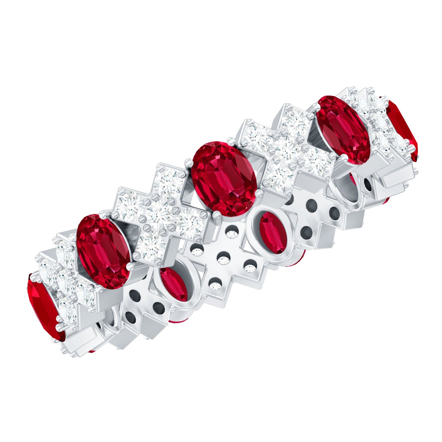 Certified Lab Grown Ruby Eternity Band Ring with Moissanite