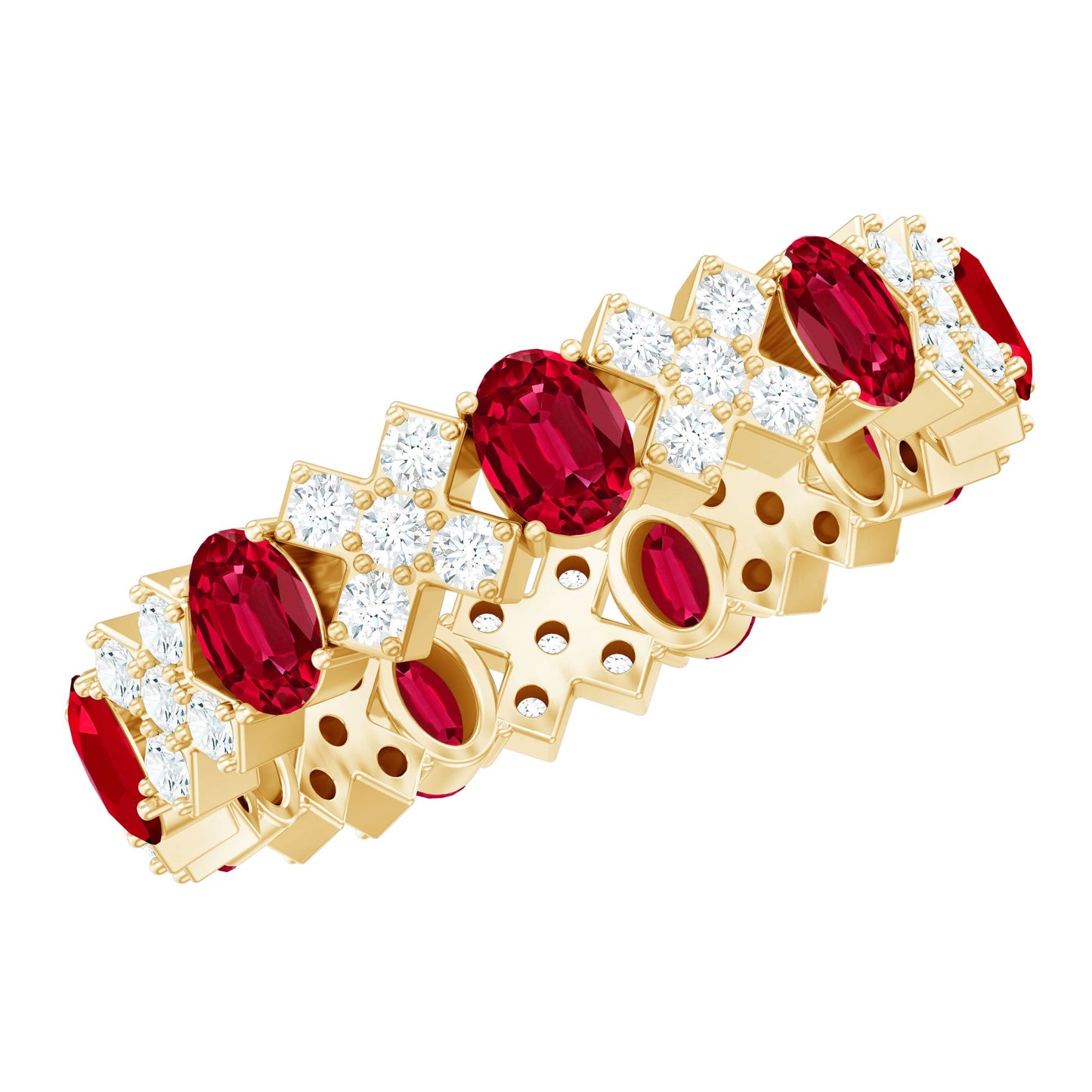 Certified Lab Grown Ruby Eternity Band Ring with Moissanite