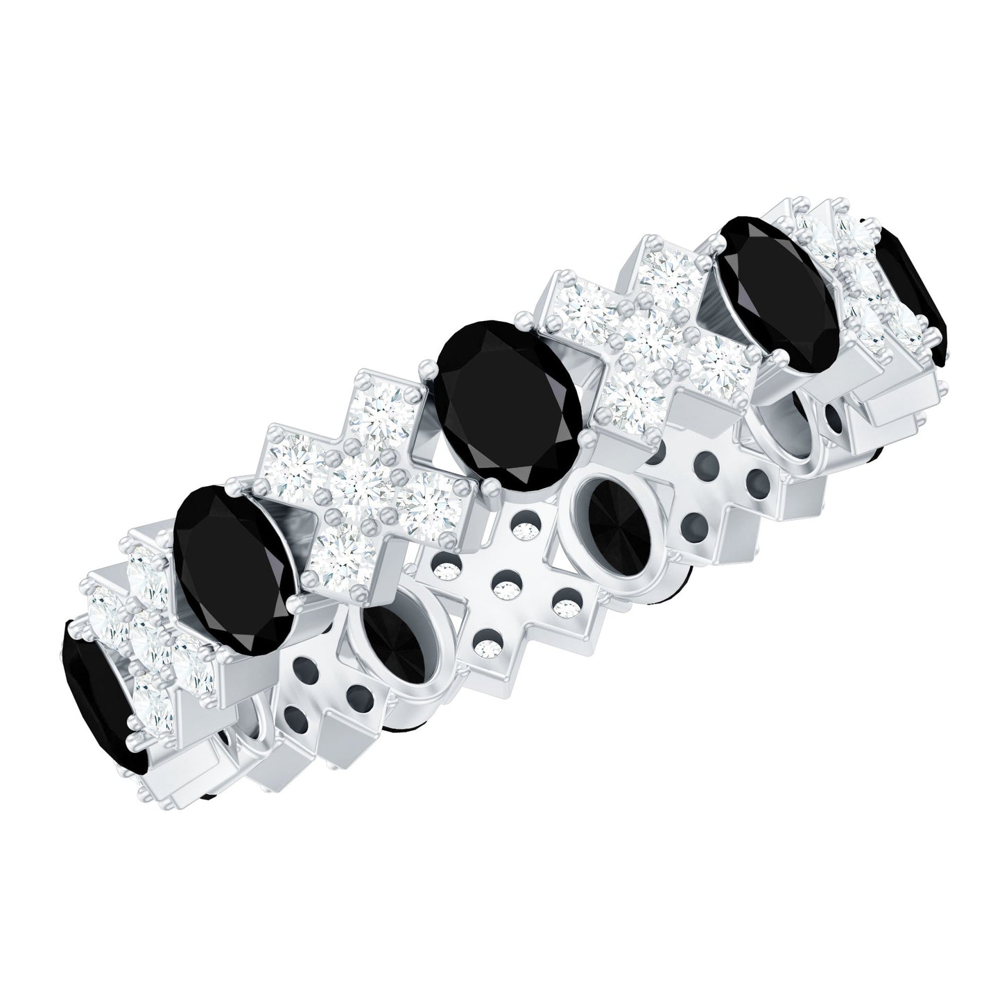 Certified Real Black Spinel Eternity Ring with Moissanite