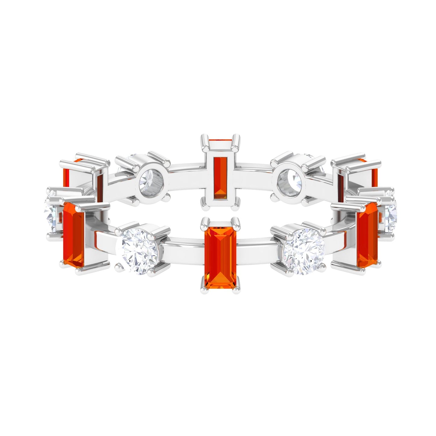 Baguette Cut Lab Grown Orange Sapphire and Diamond Eternity Ring