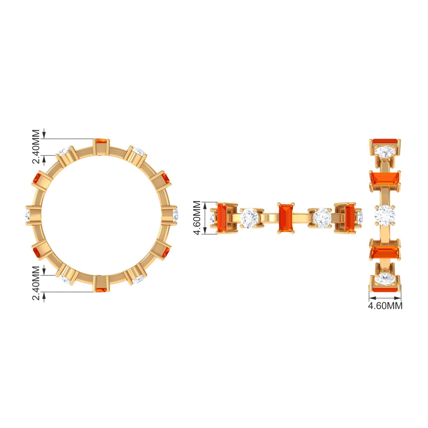 Baguette Cut Lab Grown Orange Sapphire and Diamond Eternity Ring