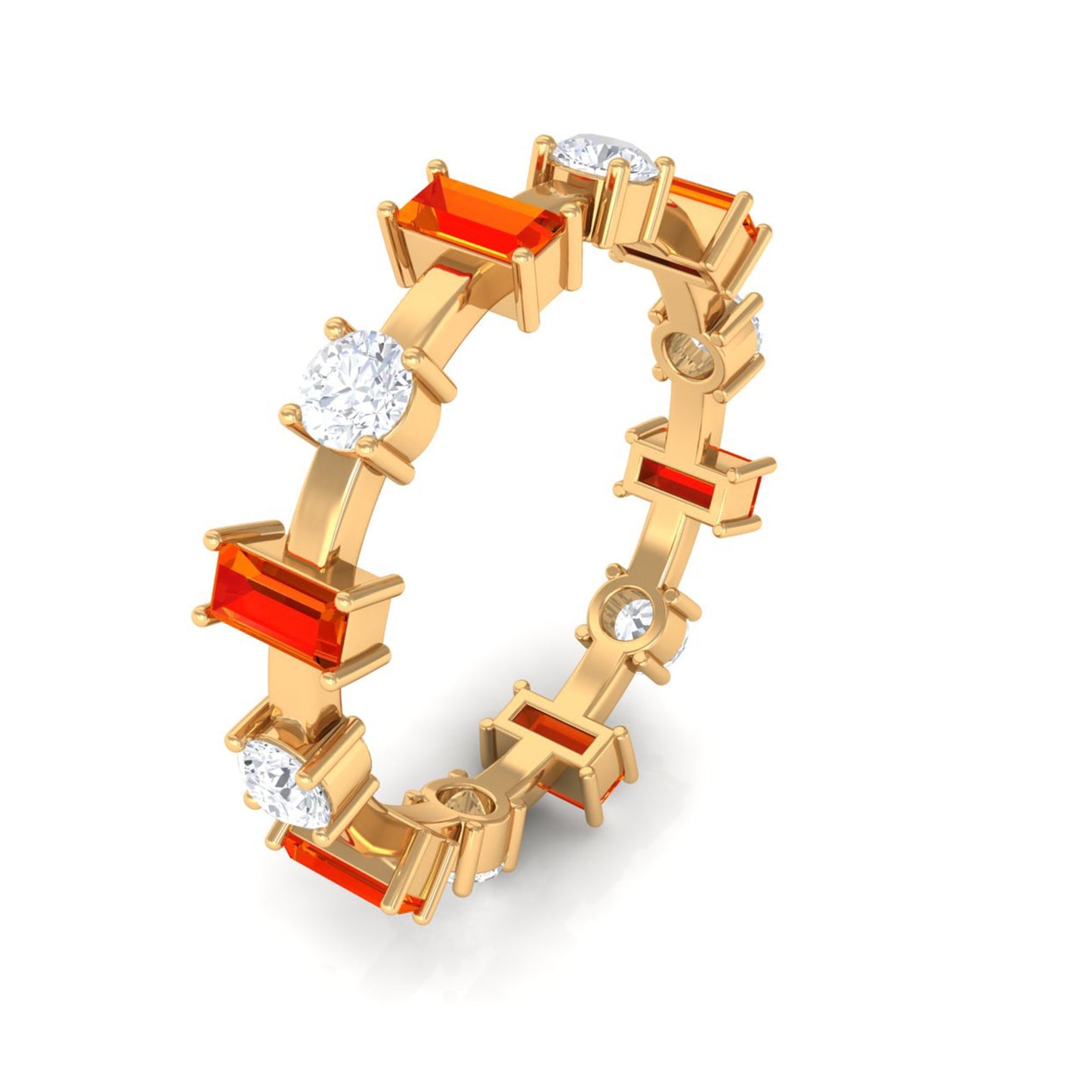Baguette Cut Lab Grown Orange Sapphire and Diamond Eternity Ring