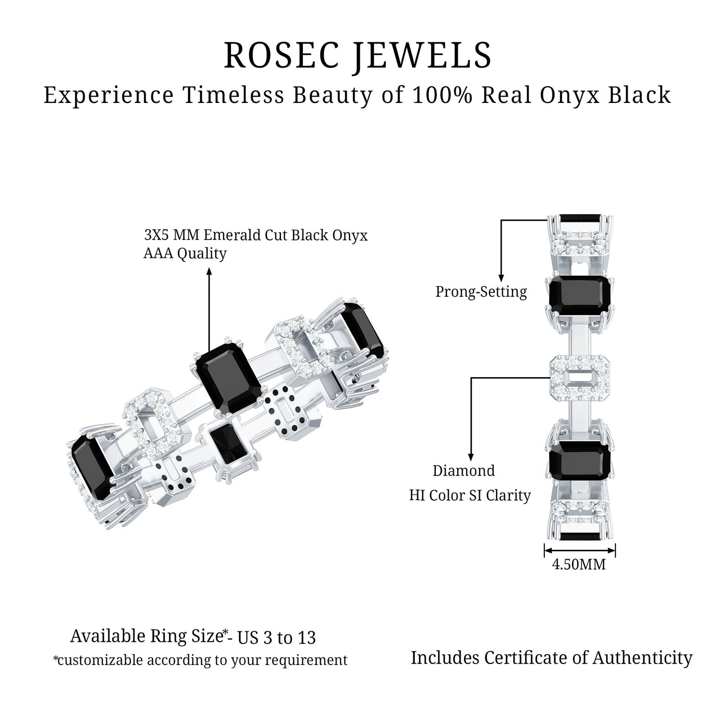 Contemporary Emerald Cut Onyx and Diamond Wedding Band