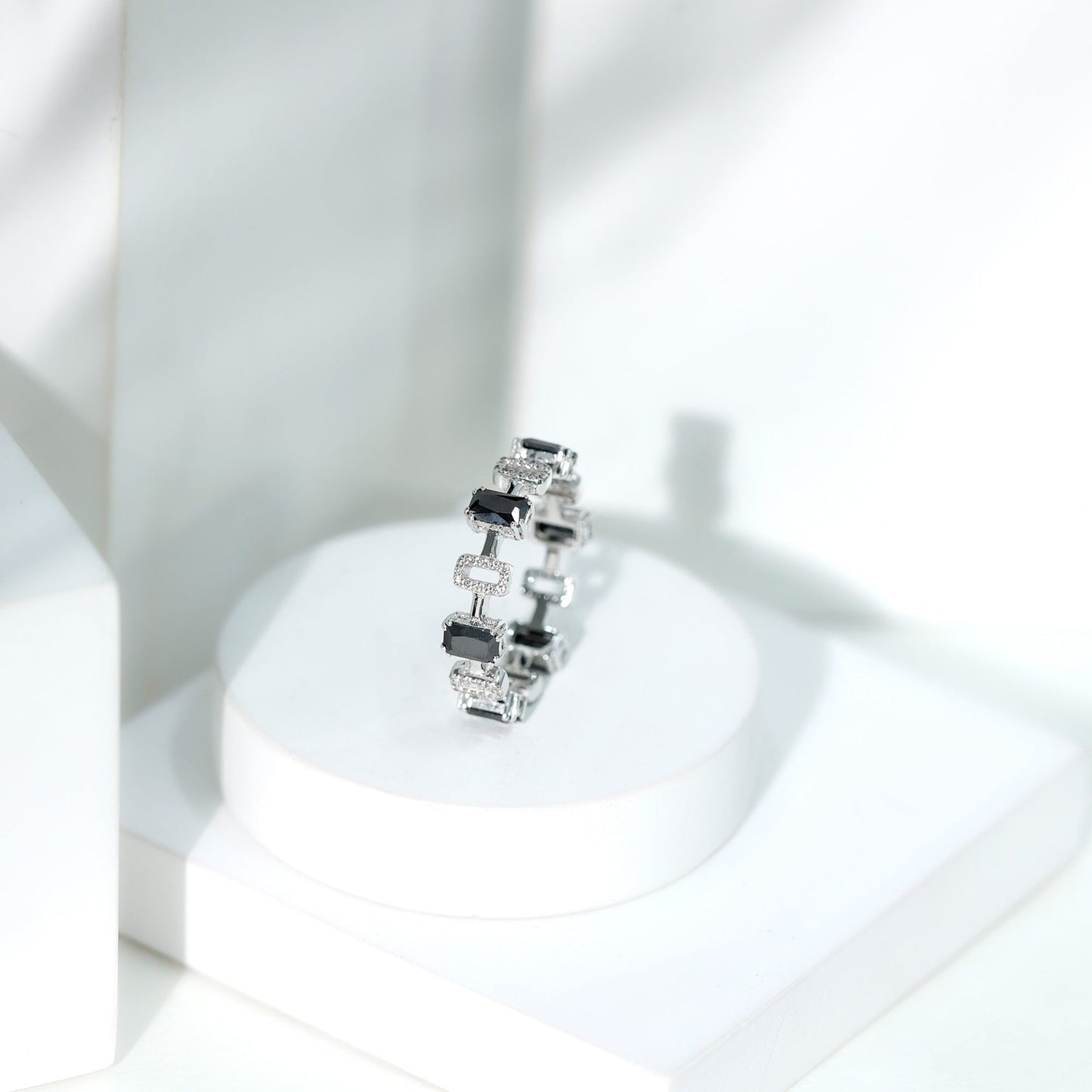 Contemporary Emerald Cut Onyx and Diamond Wedding Band
