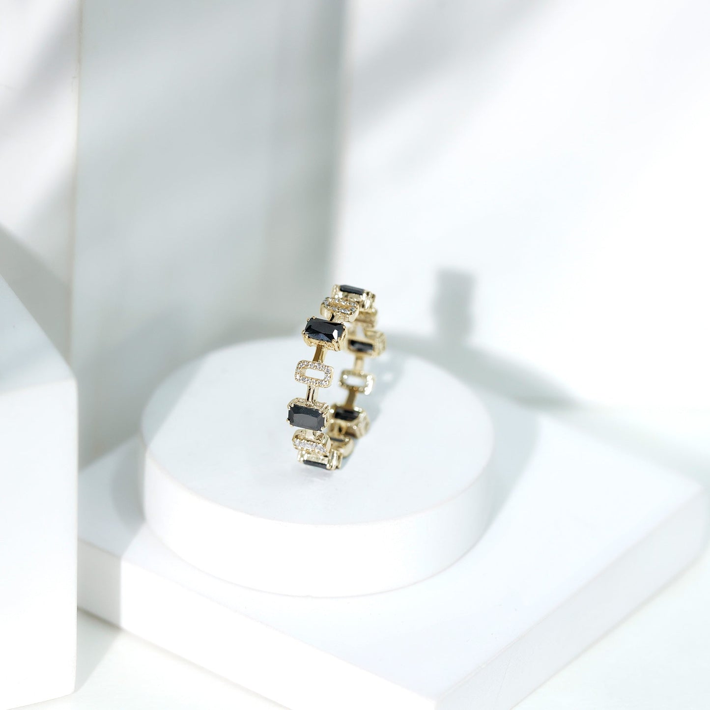 Contemporary Emerald Cut Onyx and Diamond Wedding Band