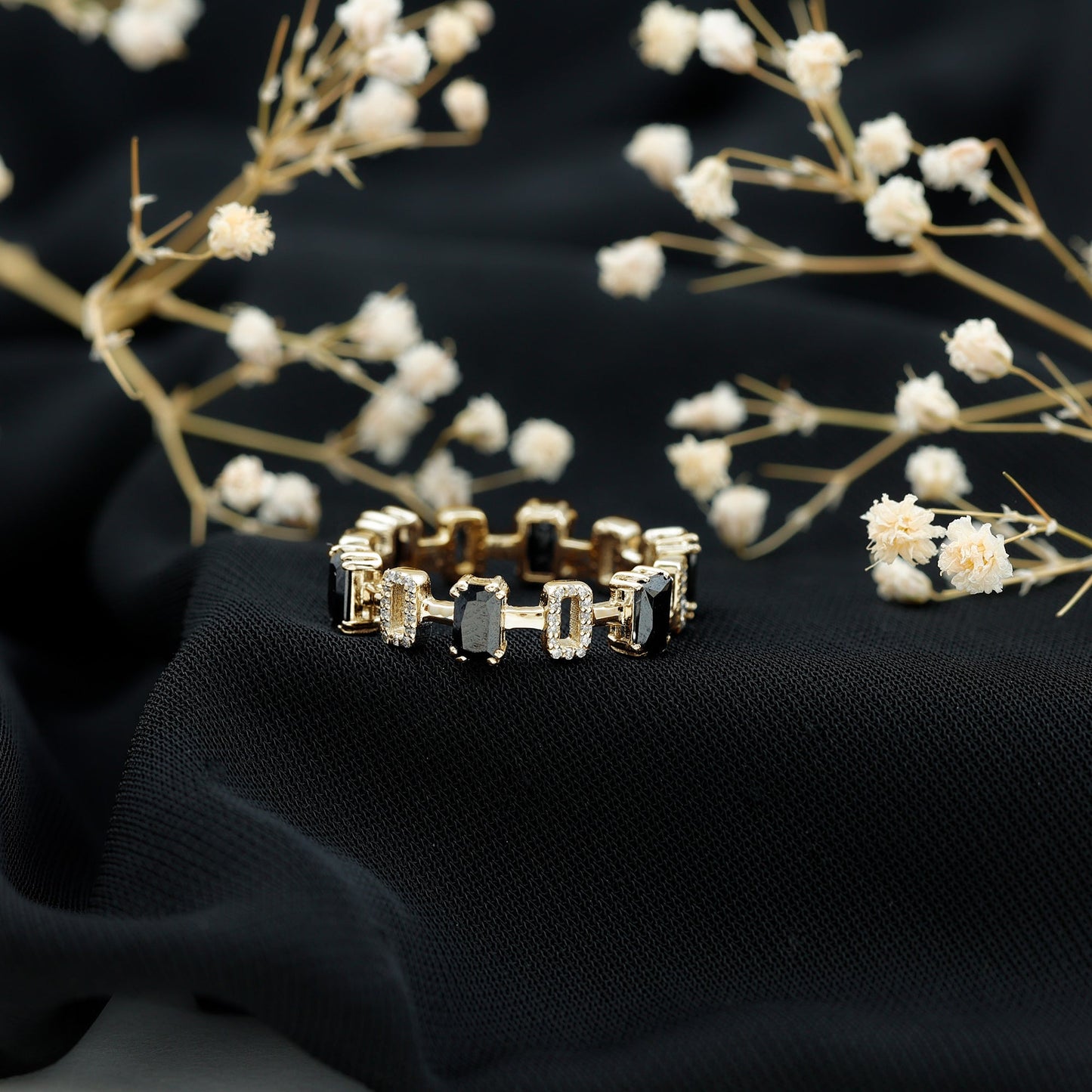 Contemporary Emerald Cut Onyx and Diamond Wedding Band