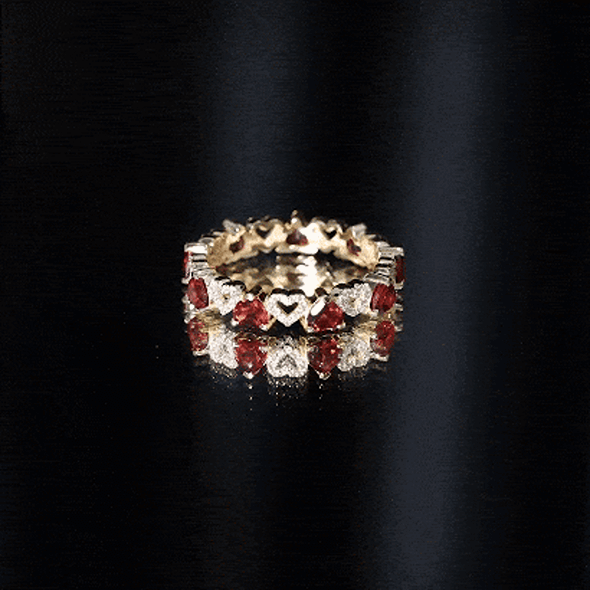 Natural Garnet Diamond Heart Eternity Ring for Anniversary