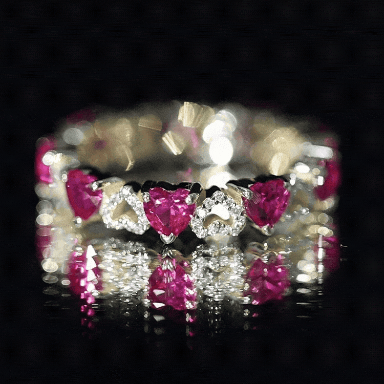 Lab-Created Ruby and Diamond Heart Eternity Band Ring