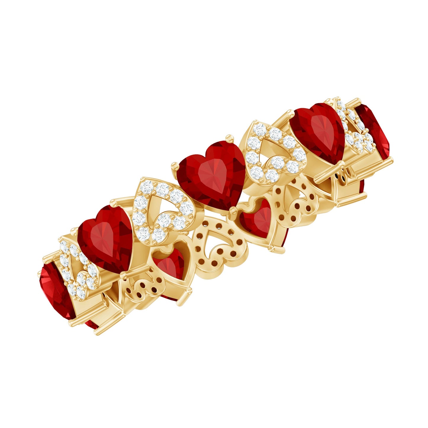 Lab-Created Ruby and Diamond Heart Eternity Band Ring