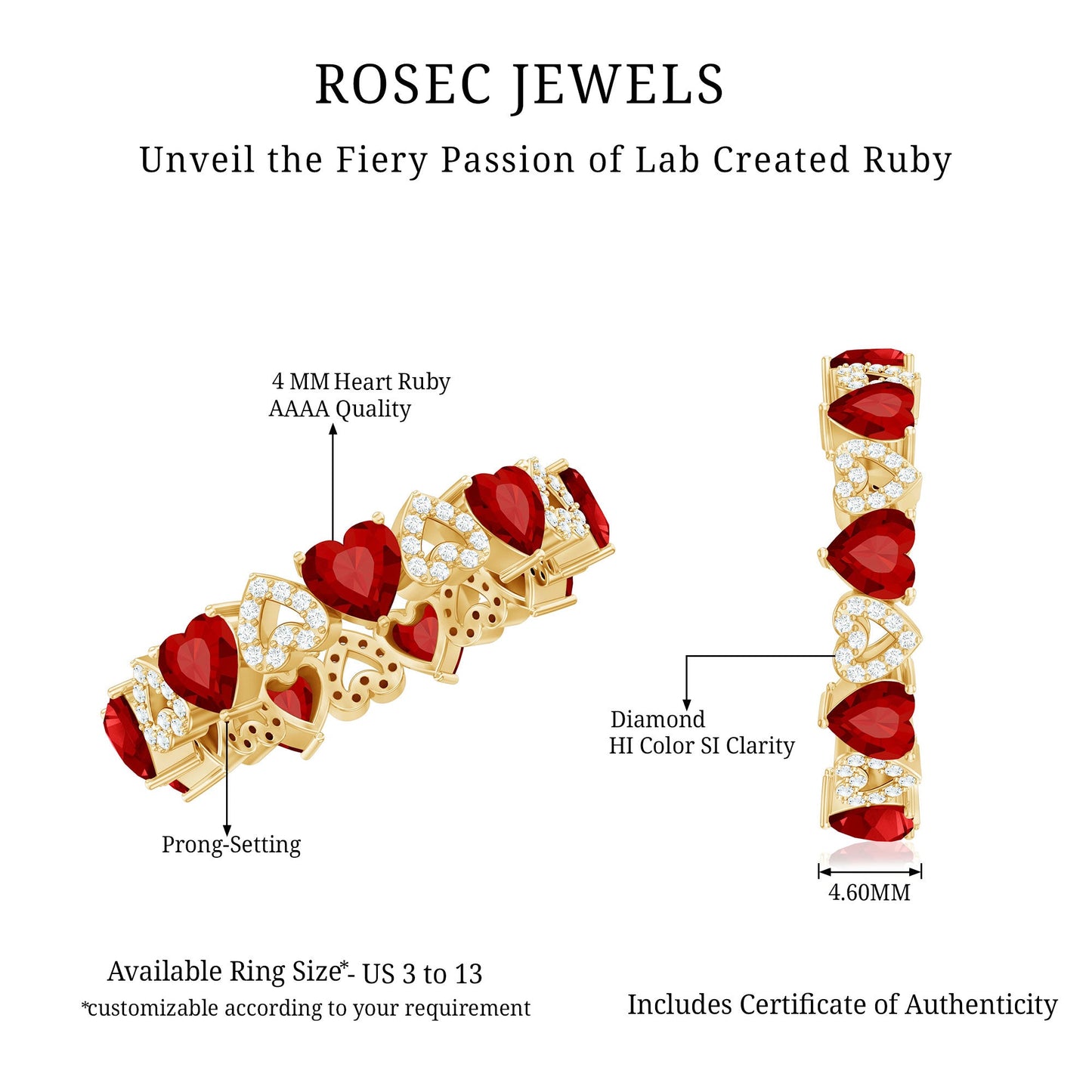 Lab-Created Ruby and Diamond Heart Eternity Band Ring
