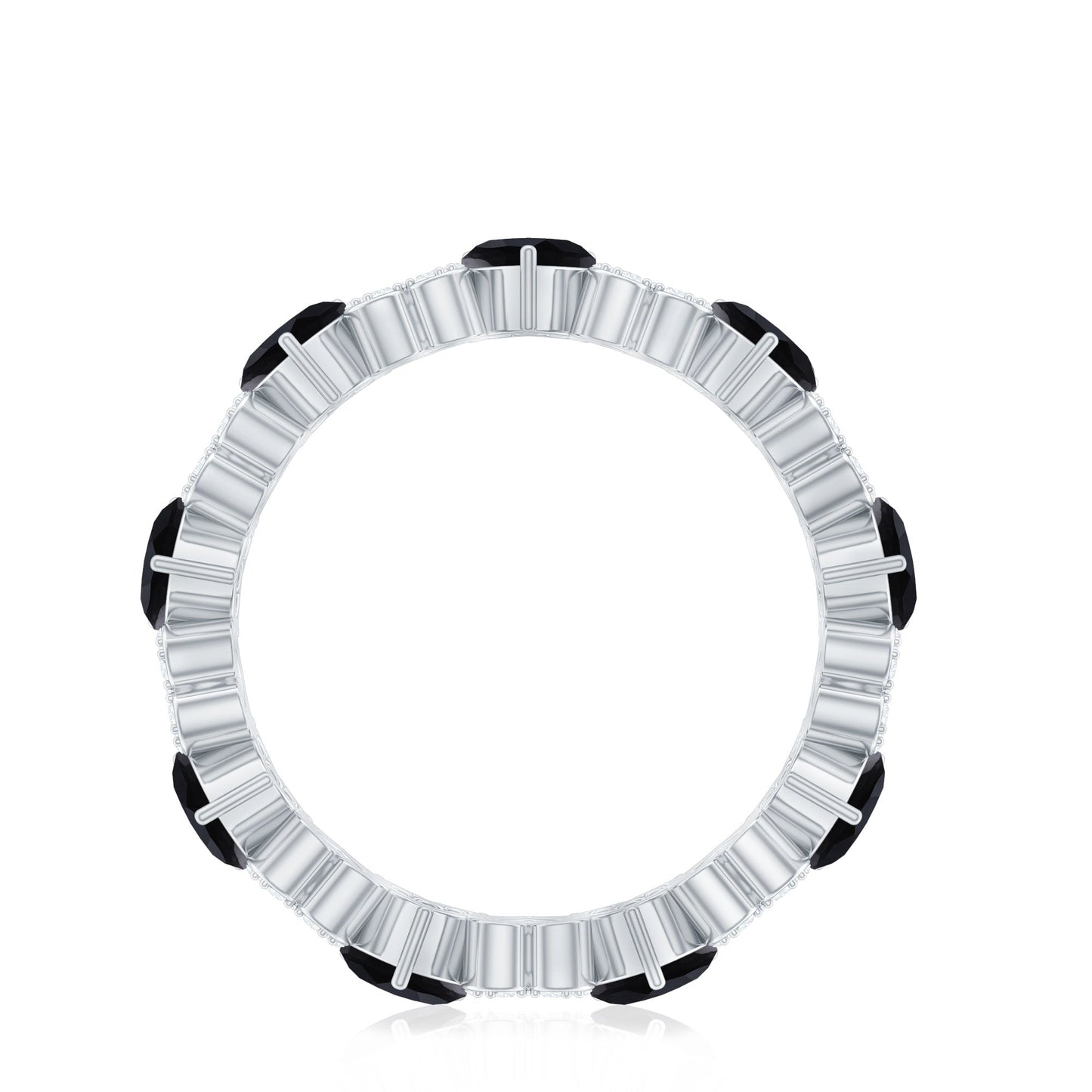 Genuine Black Onyx and Diamond Heart Wedding Band
