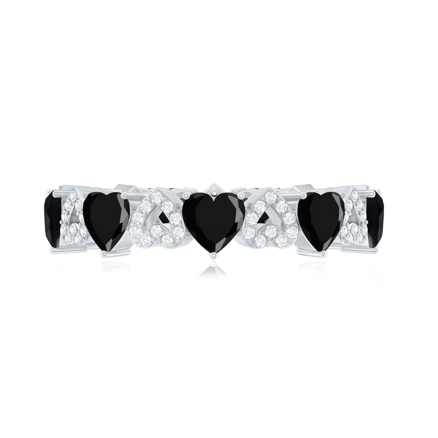 Genuine Black Onyx and Diamond Heart Wedding Band