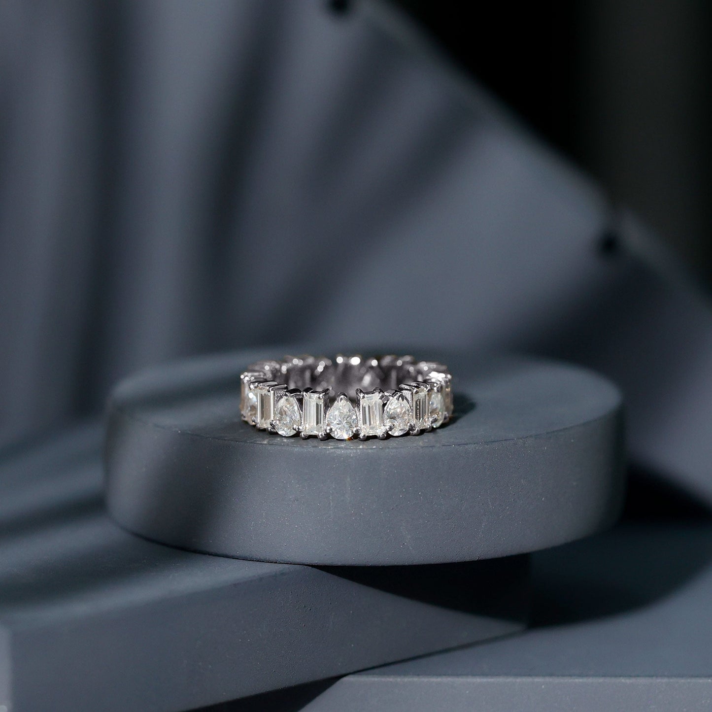 Pear and Baguette Cut Moissanite Alternate Eternity Band
