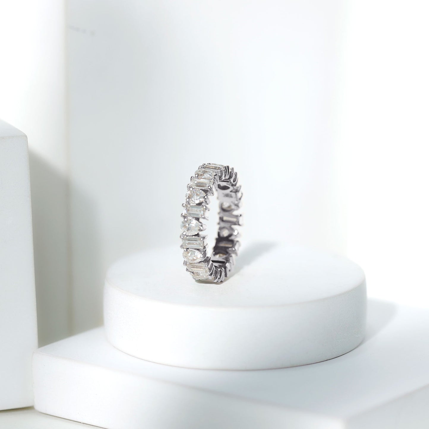 Pear and Baguette Cut Moissanite Alternate Eternity Band