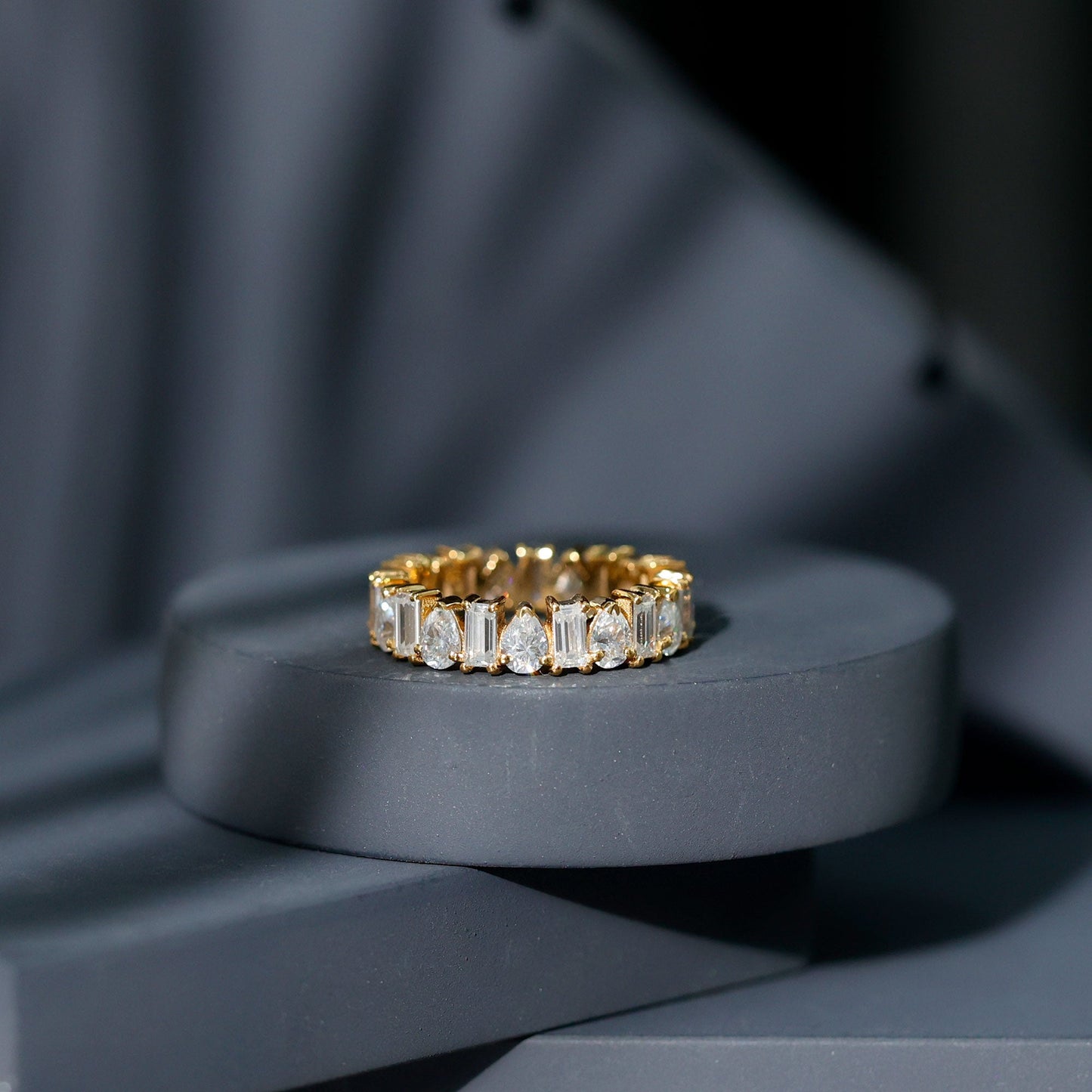 Pear and Baguette Cut Moissanite Alternate Eternity Band